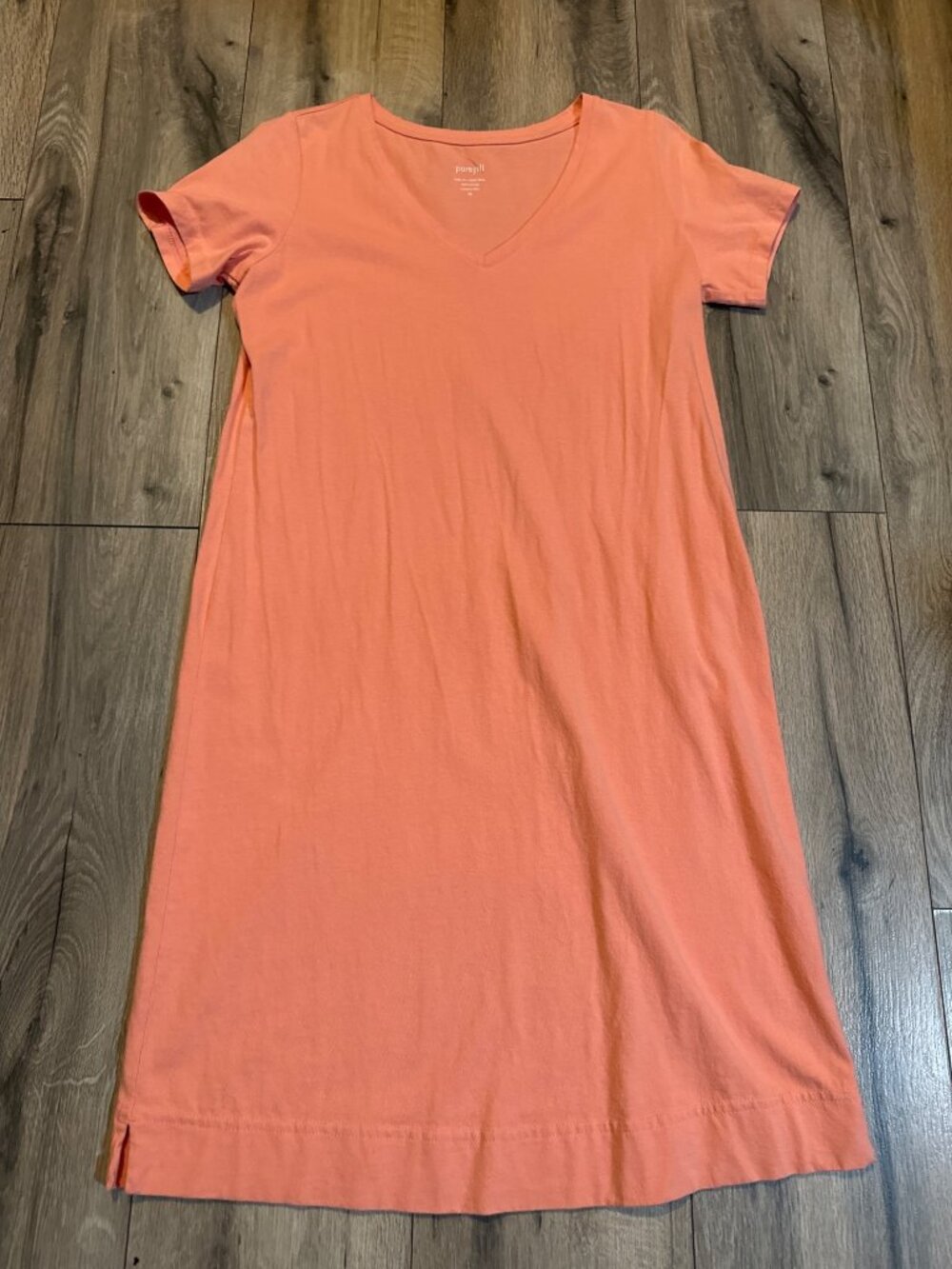 Pure Jill Womens XS V-Neck T-Shirt Dress 100% Cotton Coral Peach Short Sleeve Ca